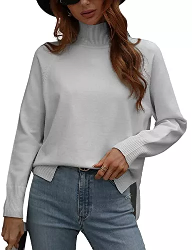 ZIYYOOHY Pullover & Strickmode ZIYYOOHY Damen Rollkragenpullover Basic Einfarbig Langram Pullover Fashion Strickpullover Unterziehrolli mit asymmetrisch Schlitzsaum