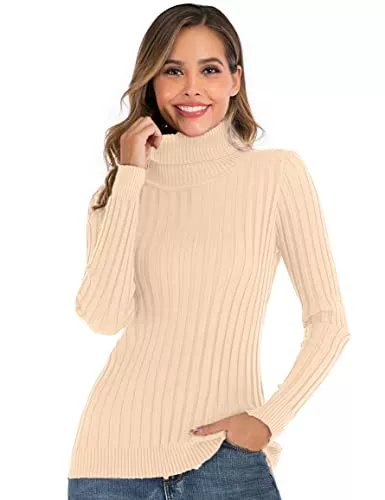 Enjoyoself Pullover & Strickmode Enjoyoself Damen Gerippter Rollkragenpullover Feinstrick Elegant Langarm Strickpulli Stretch Weich Warm Rolli für Herbst Winter