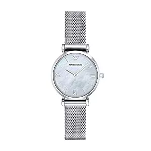 Emporio Armani Uhren Emporio Armani Damen-Zweizeiger-Armbanduhr aus silberfarbenem Edelstahl, 32 mm Gehäusegröße
