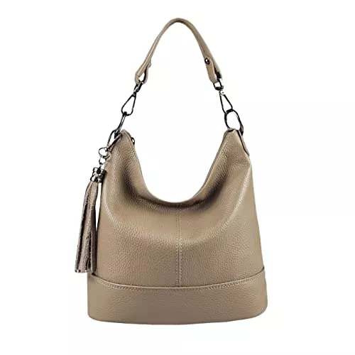 ITALYSHOP24 Taschen & Rucksäcke OBC Made in Italy Damen Leder Tasche Umhängetasche Shopper Schultertasche Handtasche Crossbody Hobo Bag Crossover Ledertasche Damentasche Fransen
