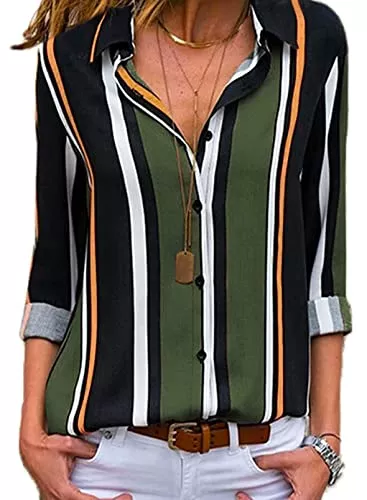 Aleumdr Langarmblusen Aleumdr Bluse Damen Langarm hemdbluse einfarbig Business Hemd Herbst und Sommer Revers Kragen S-XXL