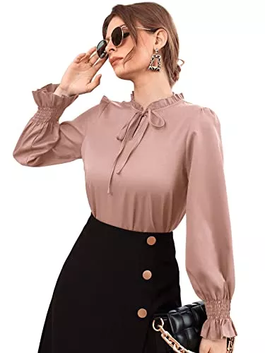 DIDK Langarmblusen DIDK Damen Elegant Blusen Rüschen Shirts Bluse Langarmshirts OL Business Oberteile mit Schleife