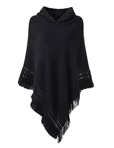 Ferand Strickjacken Ferand - Strick Poncho mit Fransen für Damen - Vielseitiger Kapuzen Schal Cape Poncho, Pullover für Frauen, Wickelschal, Geschenk für Mutter