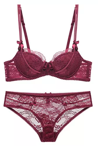 SHEKINI Unterwäsche & Dessous SHEKINI Damen Unterwäsche Set BH Und Slip Spitze Bügel BH Set Ungefüttert Dünn Lingerie Unterwäsche mit Hakenverschluss