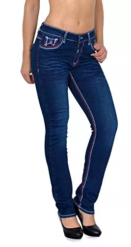 ESRA Jeans ESRA Damen Jeans Jeanshose Damen Hose Straight Leg Dicke Naht Jeanshosen Damenjeans bis große Größen J755