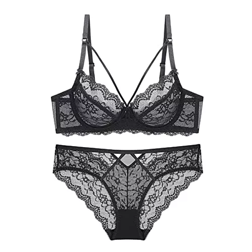 Generic Unterwäsche & Dessous Generic Ultradünnes transparentes Unterwäsche-Set mit Stickerei, Spitze, Push-Up-BH und Höschen-Set