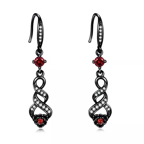 URONE Schmuck Schwarze Rose Ohrringe Sterling Silber Rose Infinity Ohrringe Rose Schmuck Valentinstag Geschenke für Frauen