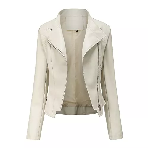 DISSA Jacken DISSA Damen Lederjacke Schlank Kurz Kunstleder Revers Jacket Reißverschluss Motorrad Jacke für Frühling und Herbst,C5087N