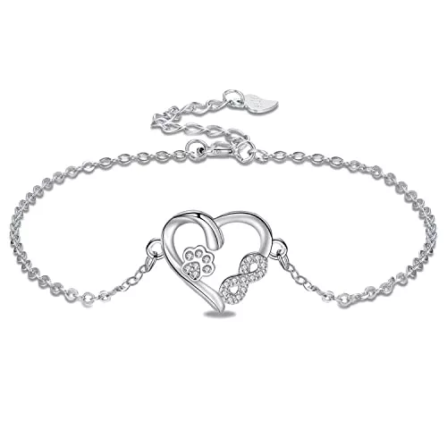 J.MUEN Schmuck J.MUEN Armband Silber 925 Damen Armbänder Silber Tier Pfotenabdruck Unendlichkeit Liebe Herz Anhänger Armkette Silber zu Weihnachten Geschenk Valentinstag Jubiläum Jubiläen