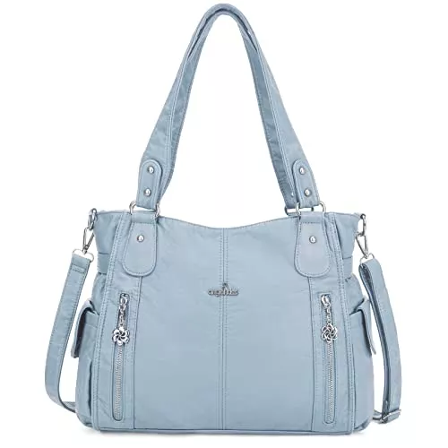 ZOCAI Taschen & Rucksäcke ZOCAI AngelKiss Handtasche Damen Schultertasche Multifunktionale Umhängetaschen Gewaschenes Veganes Leder Wasserdicht mit Reißver Schlusstaschen