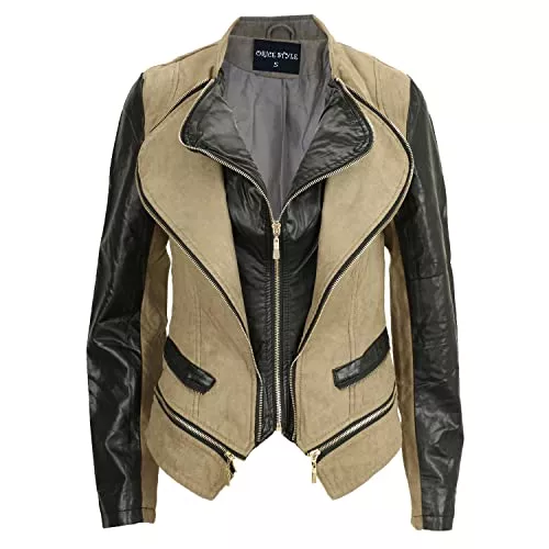 Sotala Jacken Sotala Damen Jacke Kunstlederjacke Wildleder Look Bikerjacke Velour Taupe