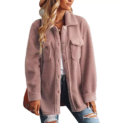 Cocoarm Mäntel Cocoarm Damen Mantel Plüschjacke Wintermantel Warm Cardigan Winterjacke Revers Langarm Outwear Plüschmantel Kurzmantel mit Tasche und Knopf Kurz Coat Freizeitmantel für Frauen