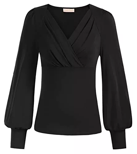 Belle Poque Langarmblusen Belle Poque Damen Bluse Mittelalter Oberteile Langarm V-Ausschnitt mit Laternenärmel Tops