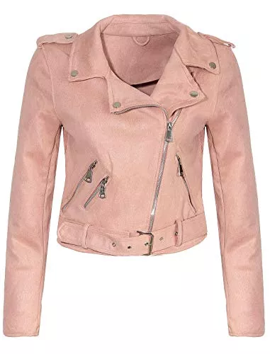 malito more than fashion Jacken malito Damen Jacke | Velours Jacke | Biker Jacke mit Gürtel | Kunstleder Jacke | Faux Leather 5199