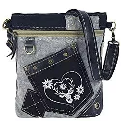 Domelo Taschen & Rucksäcke Domelo klein Trachtentasche Canvas Umhängetasche Damen Oktoberfest Tasche Dirndltasche Handtasche Crossbody Bag Schultertasche Canvastasche Wiesn Accessoires Frauen Taschen Geschenke 53119 schwarz