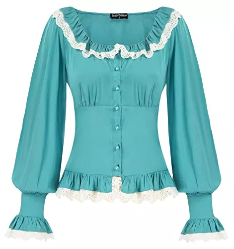 SCARLET DARKNESS Langarmblusen SCARLET DARKNESS Viktorianische Bluse Damen Elegante Langarm Shirts Mittelalter Rüschensaum Hemd
