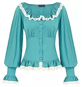SCARLET DARKNESS Langarmblusen SCARLET DARKNESS Viktorianische Bluse Damen Elegante Langarm Shirts Mittelalter Rüschensaum Hemd