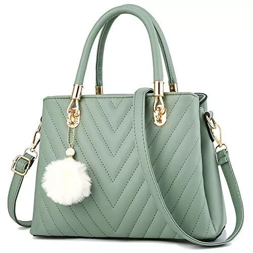 I IHAYNER Taschen & Rucksäcke Modische Leder-Handtaschen für Damen, gesteppte Geldbörsen, Top-Griff, Umhängetasche, für Mädchen, mit Pompon