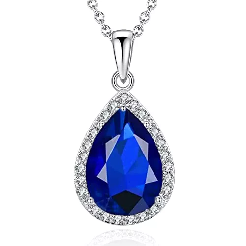 VONSSY Schmuck VONSSY Damenkette Edelstein Anhänger Halskette | Oval Teardrop Birne Kristall Rubin Smaragd Saphir Birthstone Halskette | Platin-Silber-Schmuckgeschenk