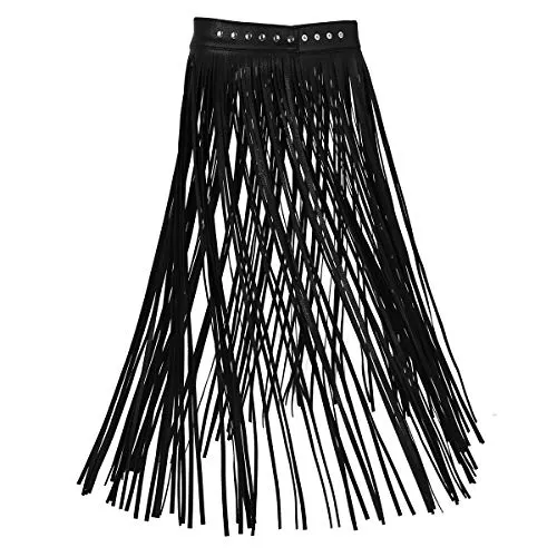Agoky Röcke Agoky Damen Winter Fransen Lederrock Maxirock Hohe Taille Hippie Rock Lang Plisseerock Ausgestellt Quaste Skirt in schwarz, weiß