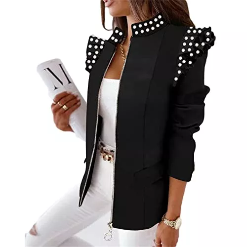 Soulolo Blazer Soulolo Damen Blazer Elegant Damen Cardigan Freizeit Business Jacke Revers Büro Business Formal Blazer Slim Fit Langärmelig Outwear mit Reversknöpfen für Arbeit Büro Sakko