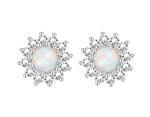 KristLand Schmuck KristLand Opal Ohrstecker Zarte Barock Stil Knorpel Ohrringe 925 Sterling Silber Vergoldet Ohrring mit Zirkonia Opal Geburtstag Party Geschenk für Frau Damen Mädchen
