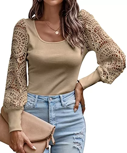 ASOMI Langarmblusen ASOMI Pullover Damen Sexy Langarmshirt Elegant Puffärmel Bluse Schulterfrei Polka Dot Tunika Oberteile T-Shirt Top