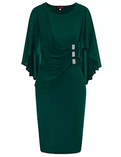 Hanna Nikole Cocktail Hanna Nikole Damen Große Größen Chiffon Cape Bleistiftkleid Rüsche Strass Cocktailkleid