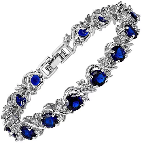 Riva Sports Schmuck RIVA Blume Tennis Armband [18cm/7inch] mit Rundschliff Edelstein Zirkonia CZ [6 Farben erhältlich] in 18K Weißgold Vergoldet, Einfache Moderne Eleganz