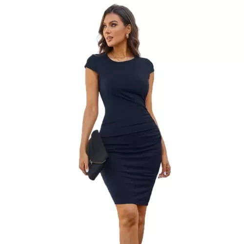 Kate Kasin Cocktail Kate Kasin Damen Vintage Tunika Hüftkleid Knielang Kurzarm Etuikleid Elegant Cocktailkleid Bleistiftkleid Bodycon Bürokleid für Party Rockabilly Hochzeit Ballkleid KK0356S22