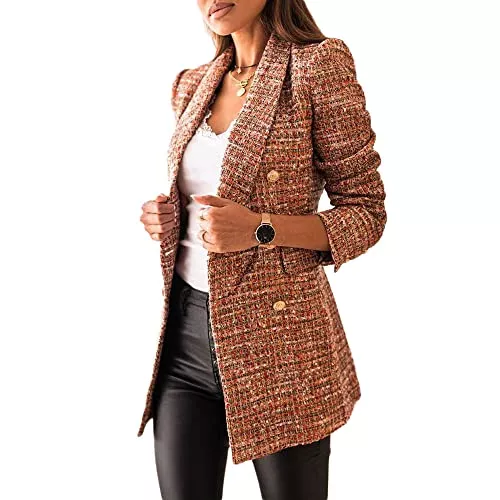 Soulolo Blazer Soulolo Damen Blazer Elegant Damen Cardigan Freizeit Business Jacke Revers Büro Business Formal Blazer Slim Fit Langärmelig Outwear mit Reversknöpfen für Arbeit Büro Sakko