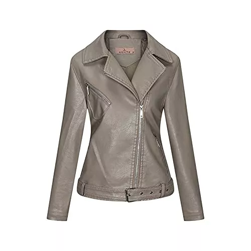 Generic Jacken Damen Lederjacken mit Reißverschluss und Mantel, kurze Outwear, Biker, weiche Jacke, Motorrad, Leder, elegante schmale Jacke, Mantel, Damen, Freizeitjacken für Frühling
