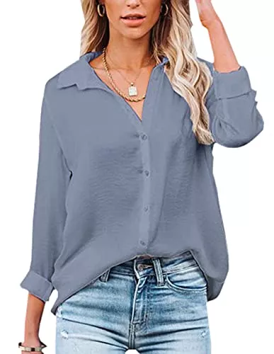 NONSAR Langarmblusen NONSAR Damen Bluse V-Ausschnitt Hemden Elegant Langarm Casual Arbeit Oberteile mit Knöpfen Tops Langarmshirt