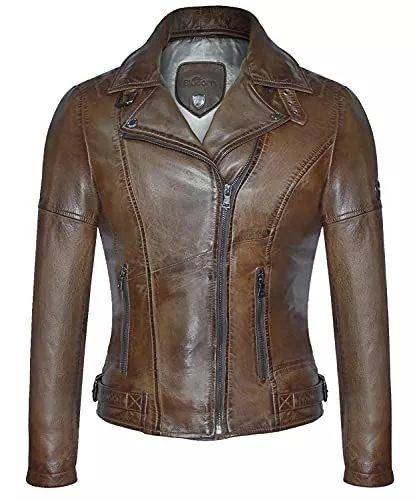 Blueorn Jacken Blueorn Heeda Damen Lederjacke Übergangsjacke aus feinstem Lammnappa Leder - Modernen Bikerjacke Echtleder Jacke mit Reverskragen