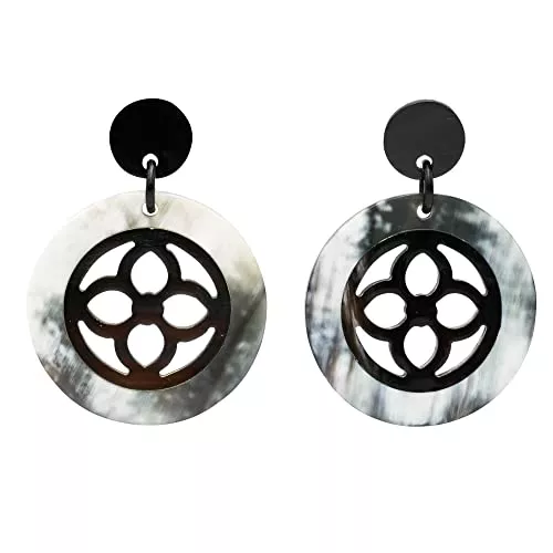 Feliss Schmuck Feliss Damen Schmuck Ohrringe - große Ohrhänger, mit braun schwarzem Horn - Geschenk für Frauen Ohrstecker, hängend besondere Geschenke Creolen lange Hängeohrringe Stecker