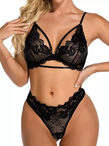 Kaei&amp;Shi Unterwäsche & Dessous Kaei&amp;Shi Sexy Dessous für Damen, florales Spitzen-Dessous-Set, zweiteilig, durchsichtig, passender BH und Panty-Set, Valentinstag