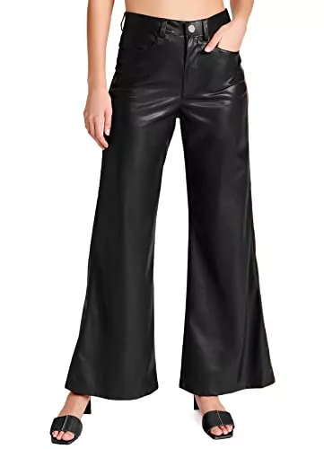 TZLDN Hosen TZLDN Damen Lederhose - Y2k Weite Hosen High Waist Kunstlederhosen Straight Leg Baggy Lederoptik Leggins Lederimitat Freizeithose
