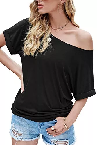 Odosalii Langarmshirts Odosalii Damen Langarm Schulterfrei Pullover Sweatshirt Fledermausärmel Langarmshirt Oberteil Tunika Tops