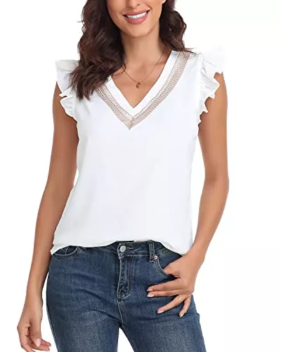 Dilgul Tops Dilgul Blusentop Damen Tank Top Sommer Ärmellose Rüschen V-Ausschnitt Bluse Casual Shirt Tops