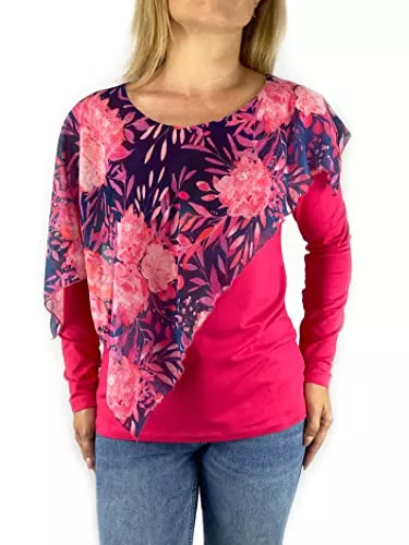 DECADE Langarmblusen DECADE - Damen Bluse mit Langen Ärmeln, Oberteil mit Print, Rundhalsausschnitt, L-1033