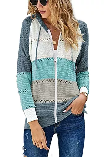 GOLDPKF Kapuzenpullover GOLDPKF Damen Farbblock Kapuzenpullover Gestreift Hoodie Entspannt Sweatshirt mit Kapuze