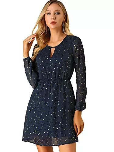 Allegra K Freizeit Allegra K Damen Saint Patrick's Day A Linie V-Ausschnitt Metalic Stern Minikleid Kleid