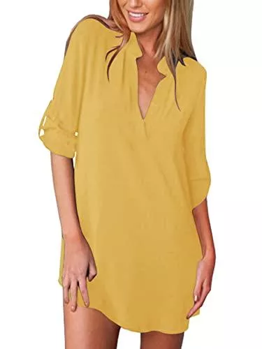 ZANZEA Blusen & Tuniken ZANZEA Damen V-Ausschnitt Chiffon Langarm Slim Oversize T-Shirt Bluse Lose Tops