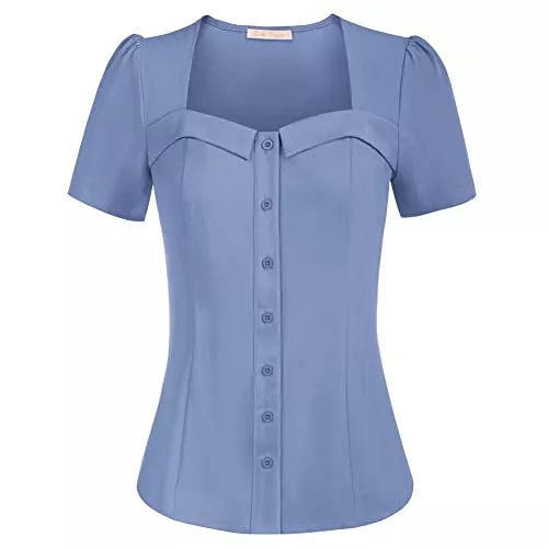 Belle Poque Kurzarmblusen Belle Poque Damen 1950s Vintage Retro Sweetheart Oberteil Kurzarm T-Shirt Bluse Tank Tops BP0045S21