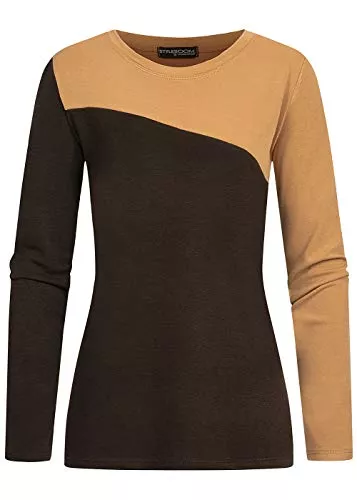 Styleboom Fashion® Langarmshirts Styleboom Fashion® Damen 2-Tone Longsleeve beige braun