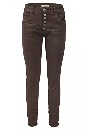Jewelly Jeans Jewelly Damen Stretch Jeans Five-Pocket im Crash-Look | Boyfriend Hose und sichtbarer Knopfleiste mit Schmuckknöpfen
