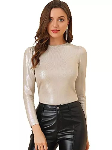 Allegra K Langarmblusen Allegra K Damen Saint Patrick's Day Bluse Metallic Party Rundhals Oberteil Top Elegant Langarm Shirt