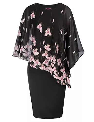 Hanna Nikole Abendkleider Hanna Nikole Damen Große Größe Chiffon Cape Cocktailkleid Knielang Abendkleid mit Overlay