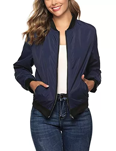 Aottori Jacken Aottori Damen leichte Jacke Bomberjacke Light Kurz Bomber Jacket Windbreaker Kurzjacke Sportwear Bikerjacke für Fruhling Herbst