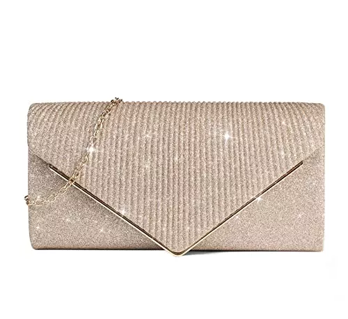 iophi Taschen & Rucksäcke Clutch Silber Damen Abendtasche mit Abnehmbarer Kette,Elegante Schimmerte Zarte Brauttasche für Hochzeit/Tanzabend/Party